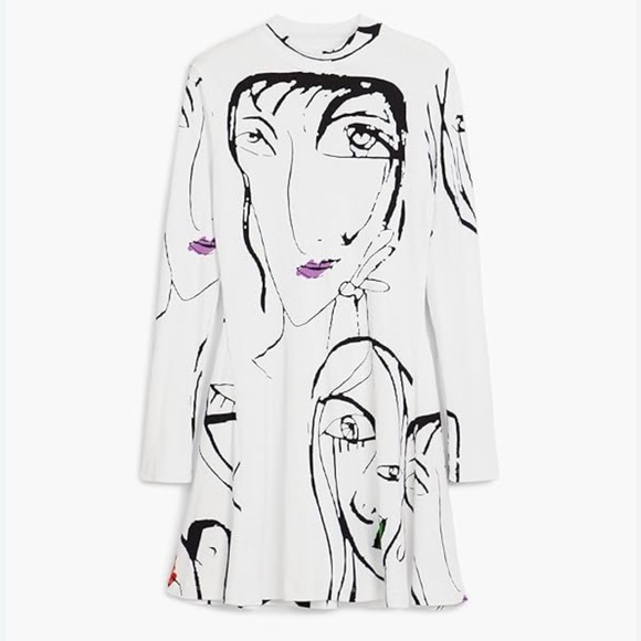 NWT Desigual szXXL White Mini Dress with Artistic Black and Green Print… - Picture 2 of 7